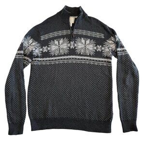 ASPEN Grey Nordic Snowflake 1/4 Zip Cotton Sweater Medium